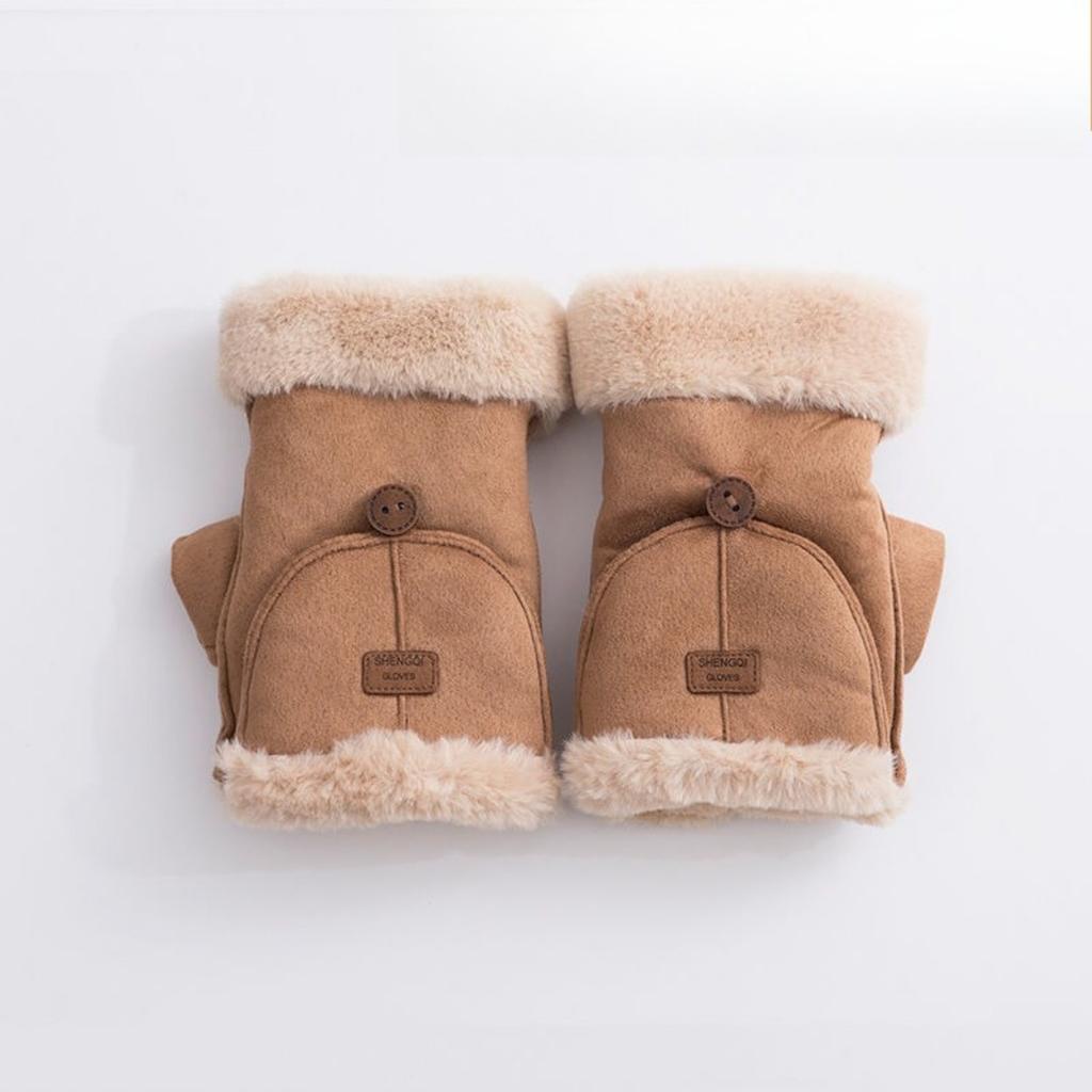 Велоперчатки, Женские, Теплые, Бархатные, Толстые, С откидными пальцами, Перчатки без пальцев