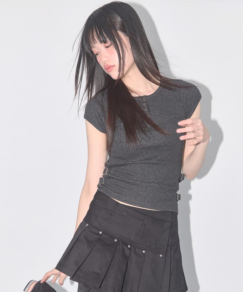 FANCY CLUB Side Buckle Ribbed Tee (Charcoal) F25Qb110