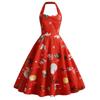 (Great home)Women's Christmas Sexy Halter Neck Santa Print Dress Party Mini Dress