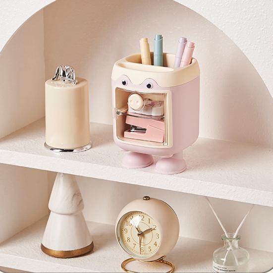 Милый мультяшный держатель для ручек в виде свиньи, многосекционный органайзер для стола с выдвижным ящиком, многофункциональный держатель для косметики и кистей для макияжа для дома, офиса, школы