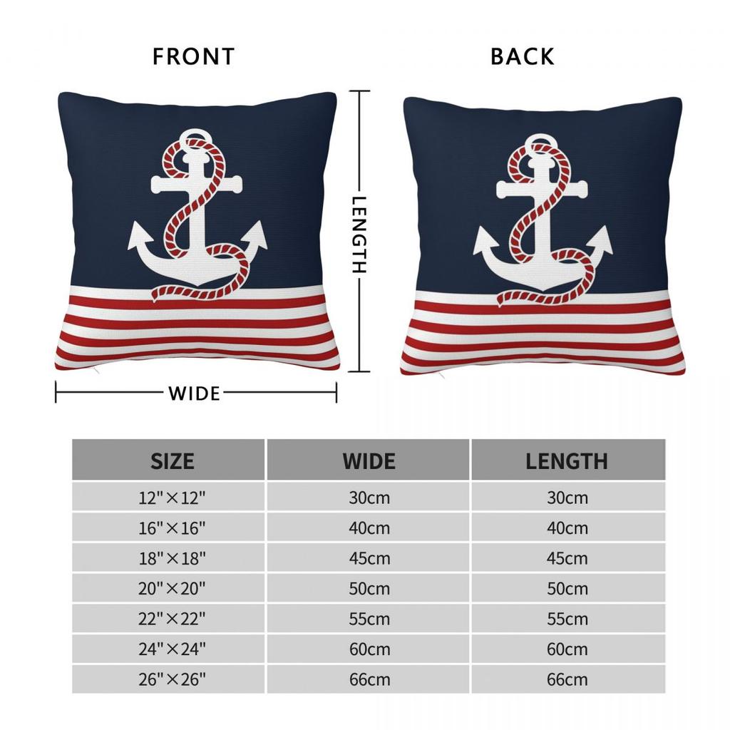 Nautical Red Navy Anchor Square Pillow Cases Cushion Covers Awesome Zippered Decorative Pillowcase for Sofa 45*45cm
