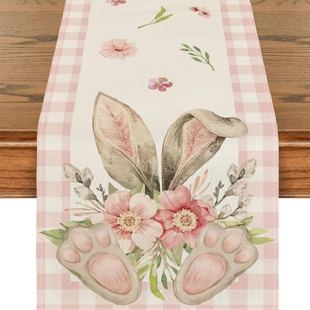 Easter Bunny Linen Table Runner Bunny Dining Table Cloth Placemat Washable Table Flag Spring Holiday Happy Easter Decoration