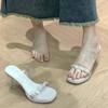 Crystal thick heel sandals women's new summer rhinestone transparent word with high heels sexy cool slippers
