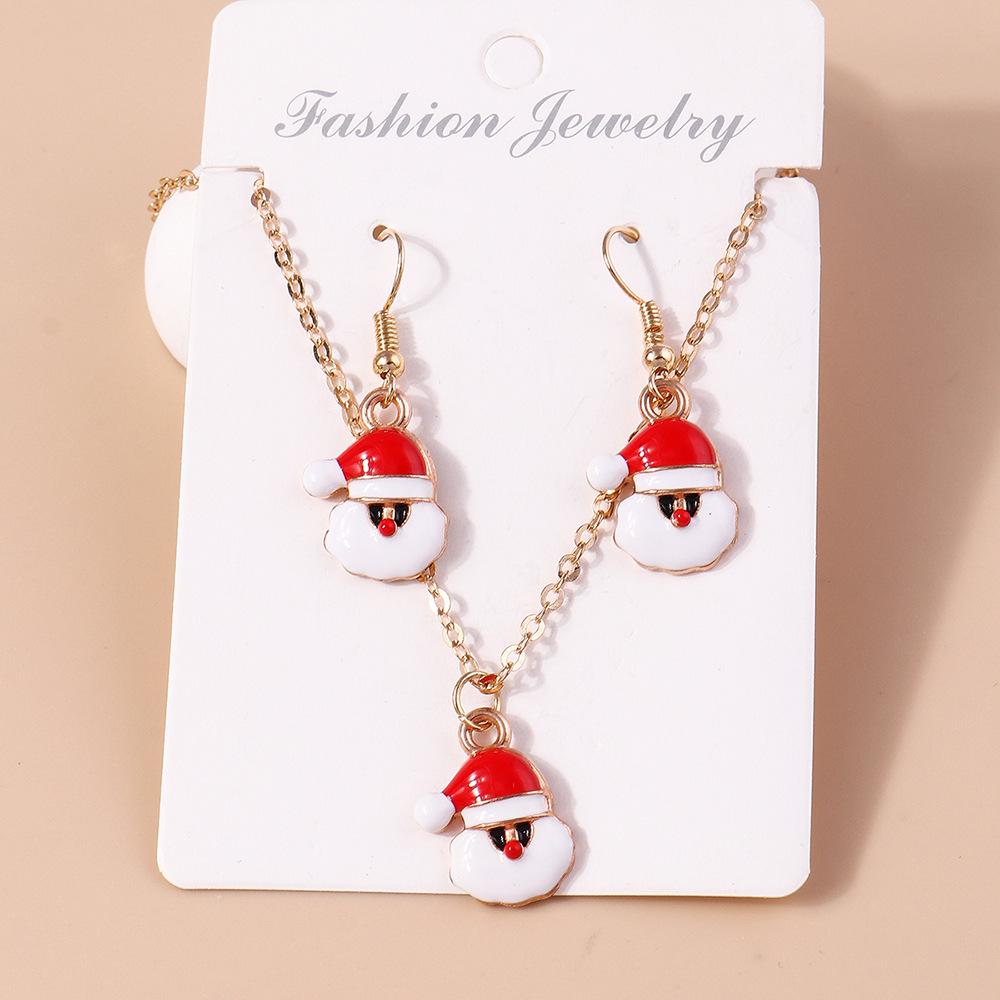 European & American Christmas Necklace Set: Reindeer, Cane, Santa Claus & Tree Pendants
