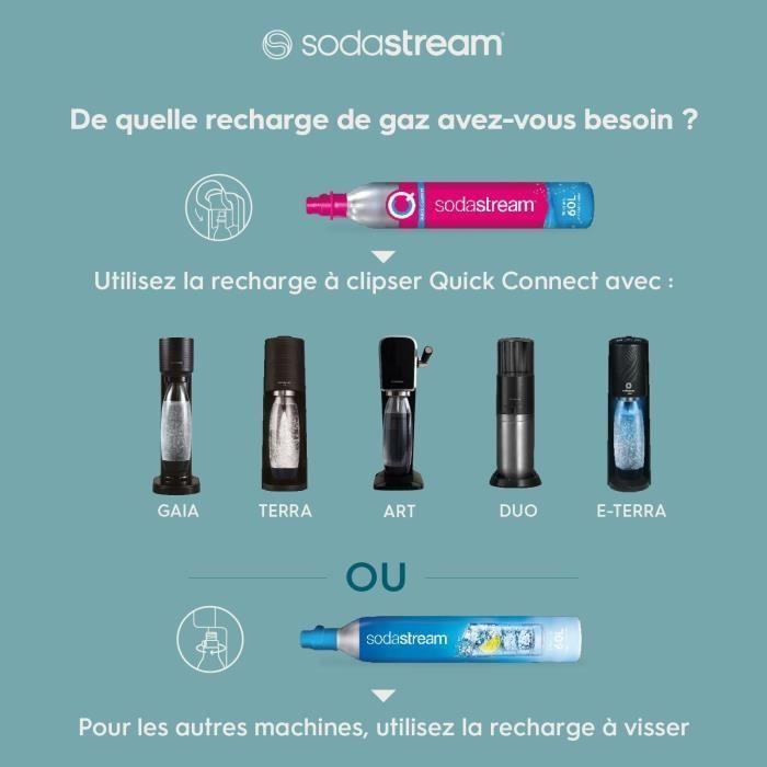 Recharge Gaz SODASTREAM - Système Quick Connect à clipser - Jusqu'à 60L d'eau gazéifier