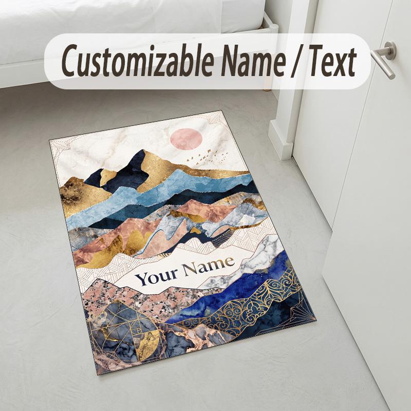 Gentle Theme Soft Crystal Velvet Rug Custom Name & Text Print Non Slip Floor Rug for Bedroom Living Room