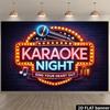 2D retro karaoke night flag background  neon effect microphone and scattered star recording pattern