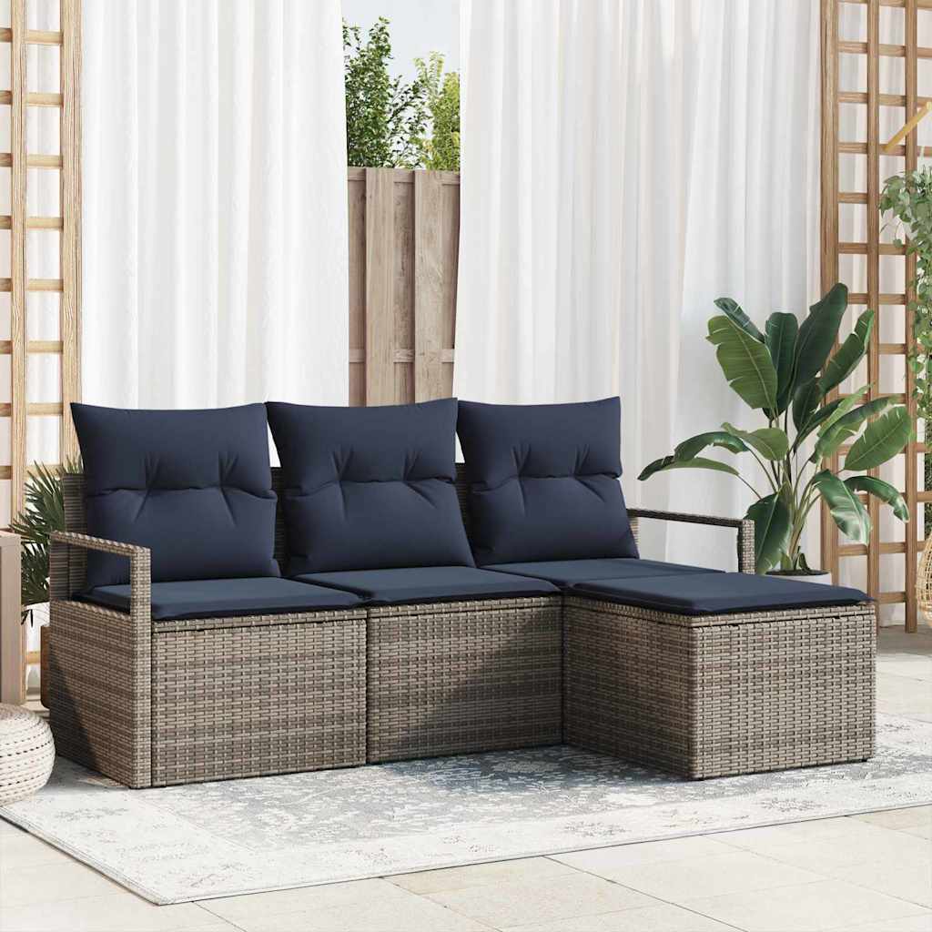 4 Piece Sofa Set Grey Poly Rattan