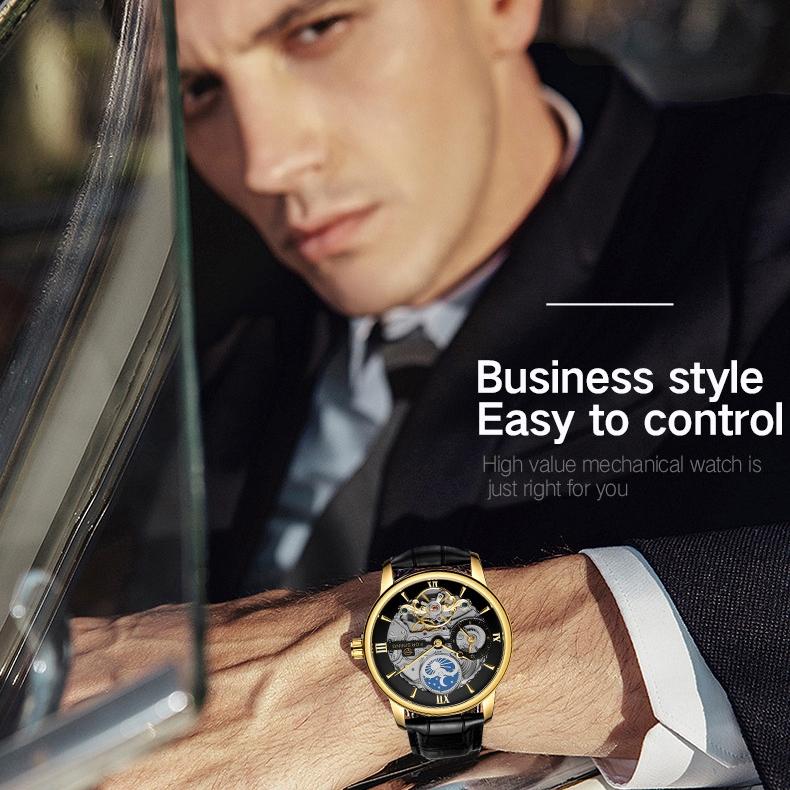 Forsining Men's Fashion Casual Hollow Moon Phase Automatic Mechanical Watch SLZe229-w