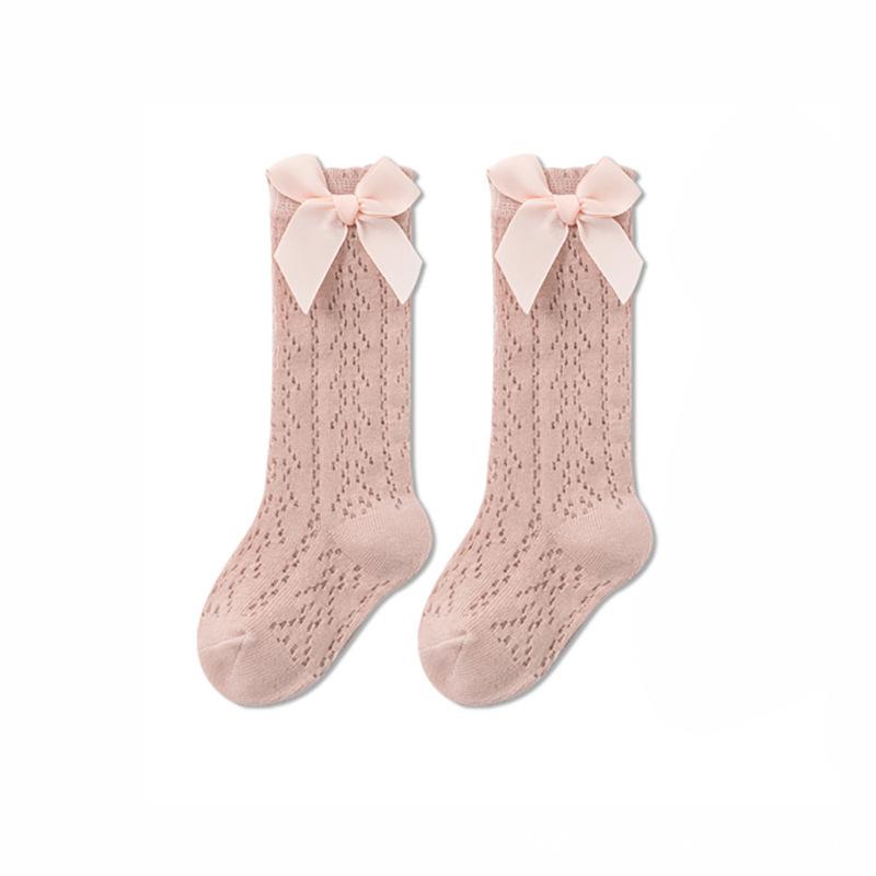 Носки для девочек, летние сетчатые носки из хлопка с бантом для малышей, длинные носки для новорожденных, одежда для девочек 0-3 лет