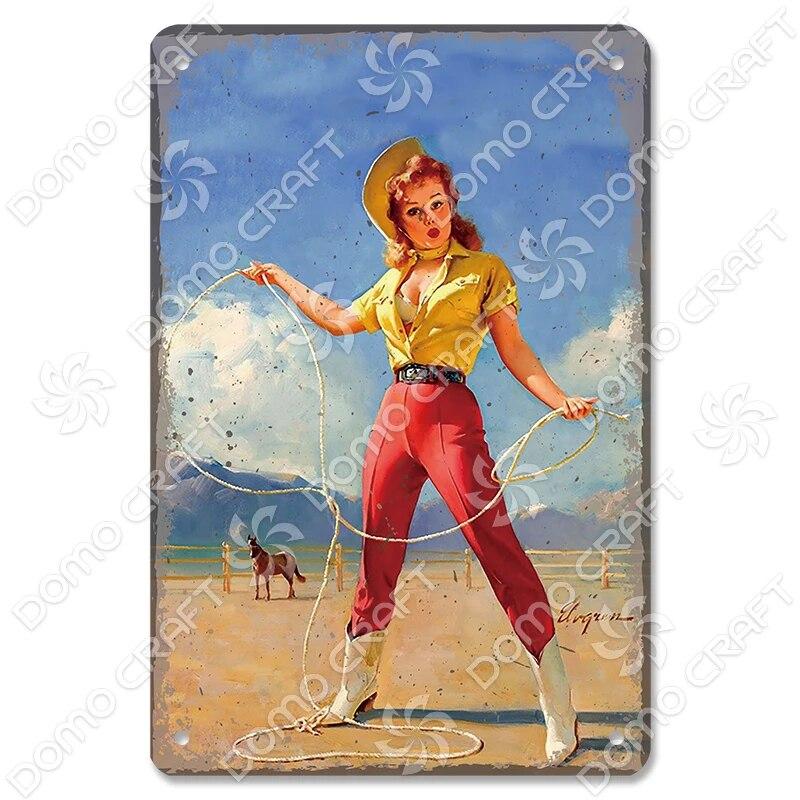 Cowgirl Tin Sign Metal Plaque Cowboy Boots Pony Metal Poster Vintage Wall Decor for Horse Riding Club Garden Home