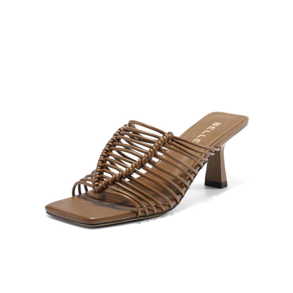 Belle Weaving Vacation Style One Word Dragged Women's 2025 Summer New Elegant Thin Heeled Slippers