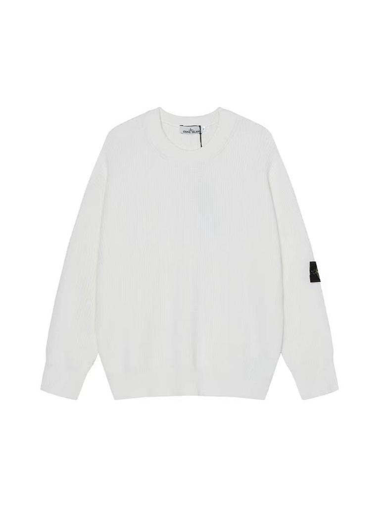 STONE 25FW Unisex Ribbed Badge Crew Neck Knitwear Sweater