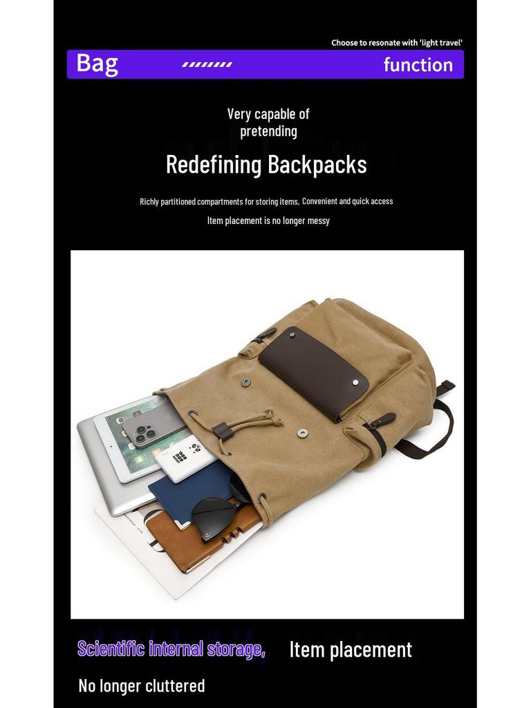 Vintage Canvas Backpack: Large Capacity, Travel & Laptop Bag with Drawstring Flap for Men