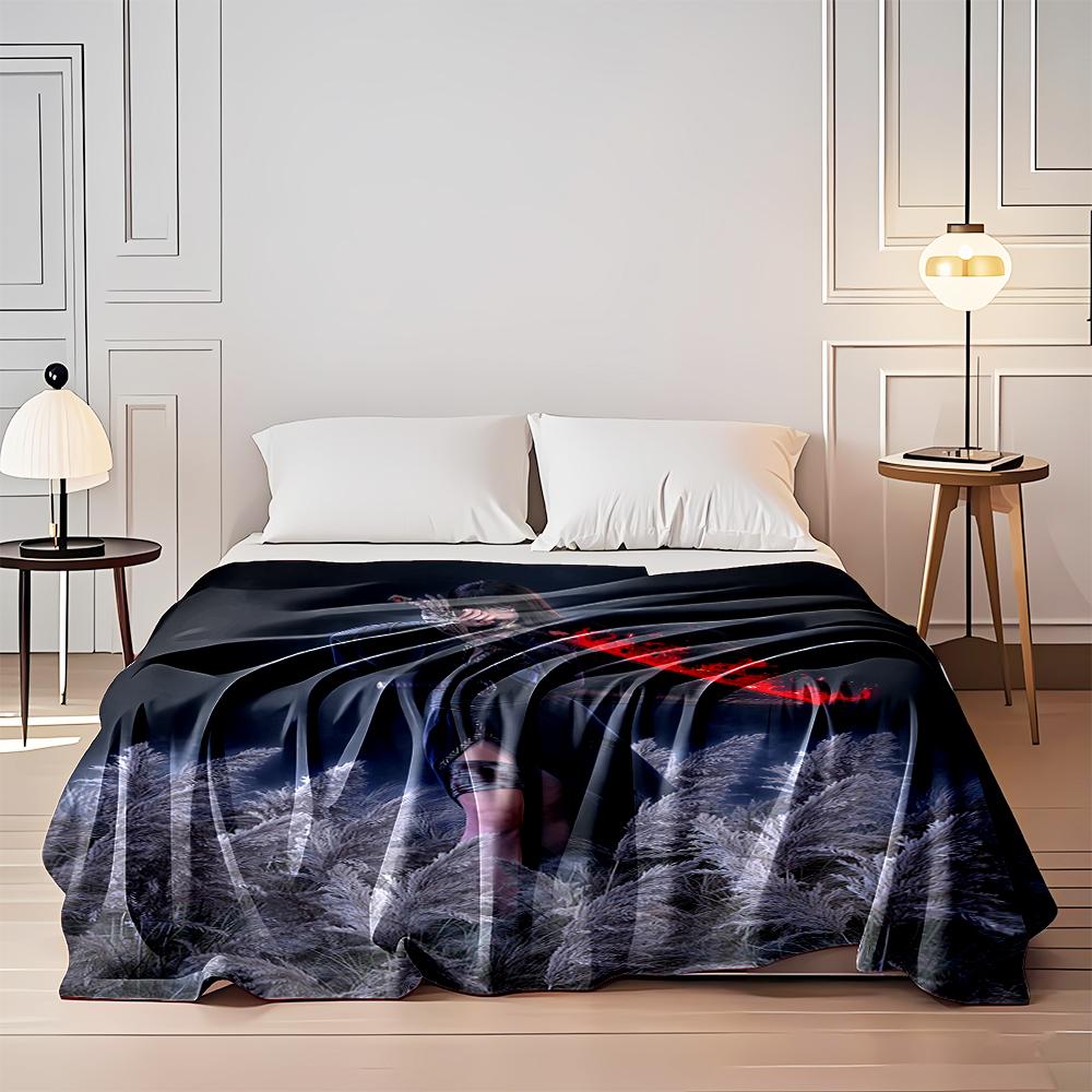 Samurai woman with glowing red katana, Flannel blanket for bedroom, living room, sofa, and nap sofas.