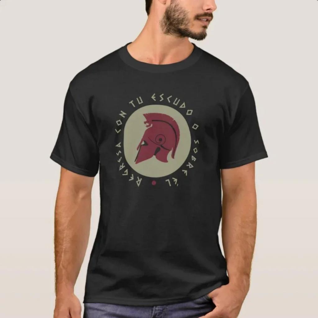 Yelmo Hoplite_ It Returns with Your Shield or On Him T-Shirt 100% Cotton O-Neck Short Sleeve Casual Mens T-shirt Size S-3XL
