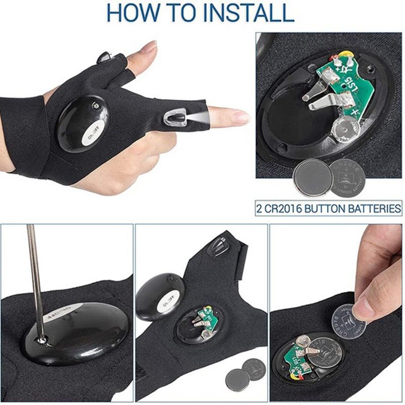 Водонепроницаемые рыболовные перчатки с ночным светом и светодиодным фонариком, уличное снаряжение, велосипедные практичные прочные перчатки без пальцев