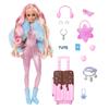 Travel Barbie Doll with Wintery Snow Barbie Extra Sparkly Pink Jumpsuit and Coat Fashion, Fly, Faux-Fur