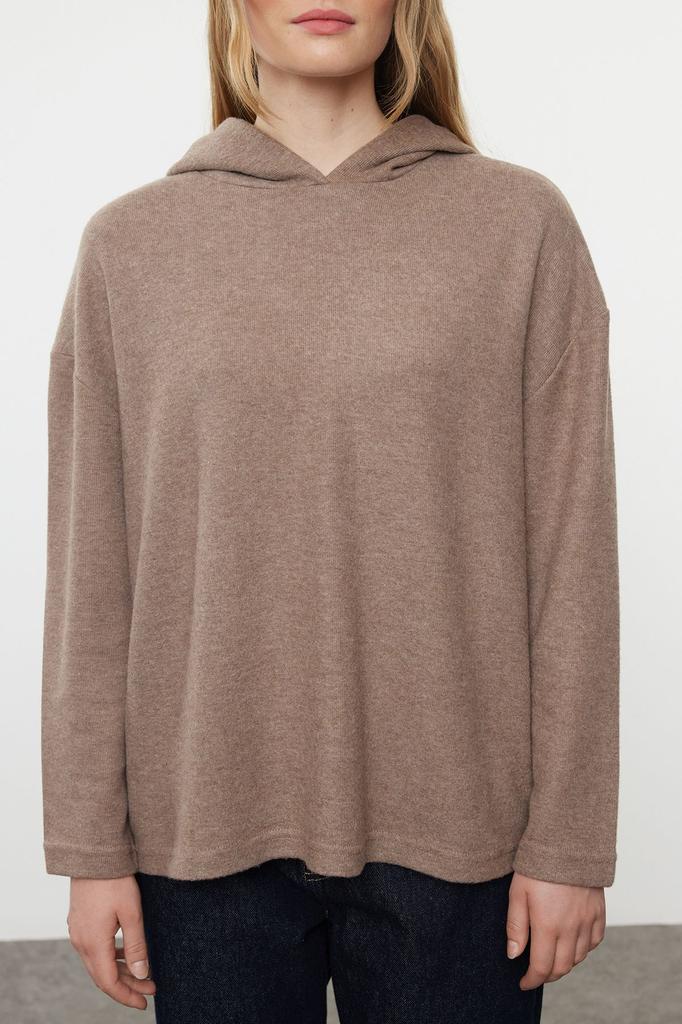 Женская модная стильная толстовка Mink Thessaloniki Oversize Wide Fit Hooded Knitted Sweatshirt