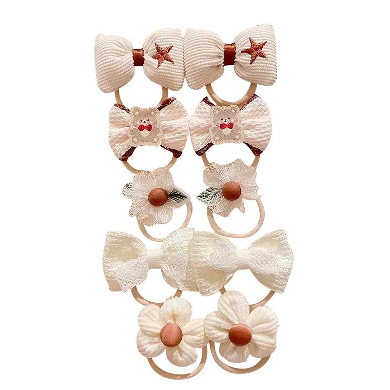 10 шт./5 пар, детская повязка для волос для девочек, резинка для волос, милый мультяшный эластичный бант, детский аксессуар для волос, весна-осень, детская повязка принцессы