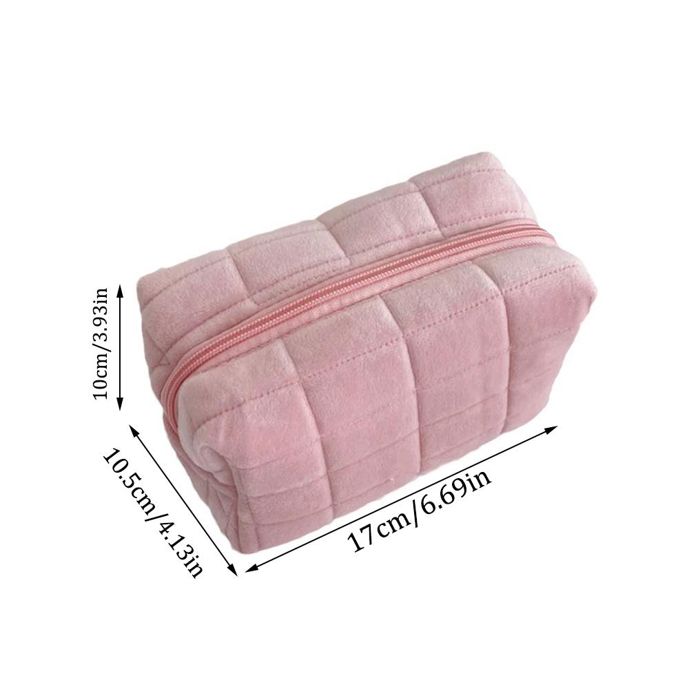 Cute Plush Makeup Bag for Women Portable Travel Small Cosmetic Bags Solid Color Zipper Toiletry Bag Washing Pouch Storage Bags