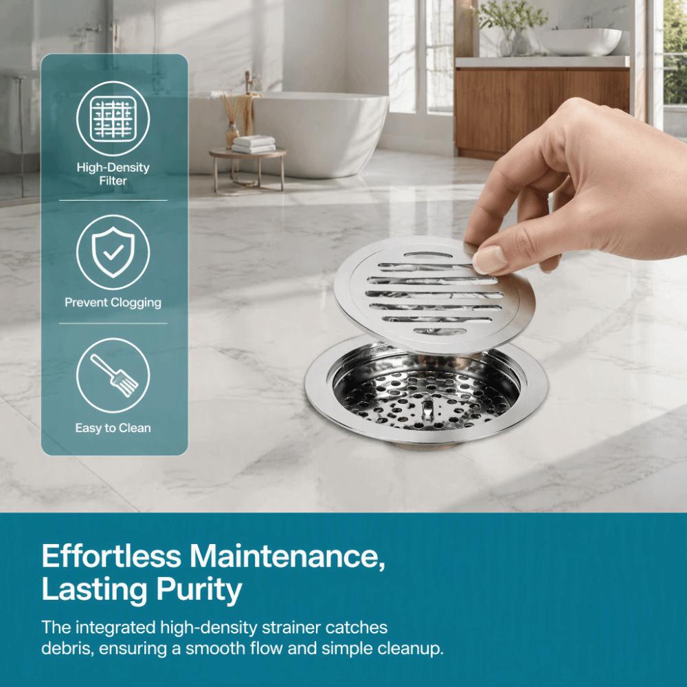 Copper Shower Floor Drain Silver Drain Strainer Universal Fit Hair Catcher Bathroom