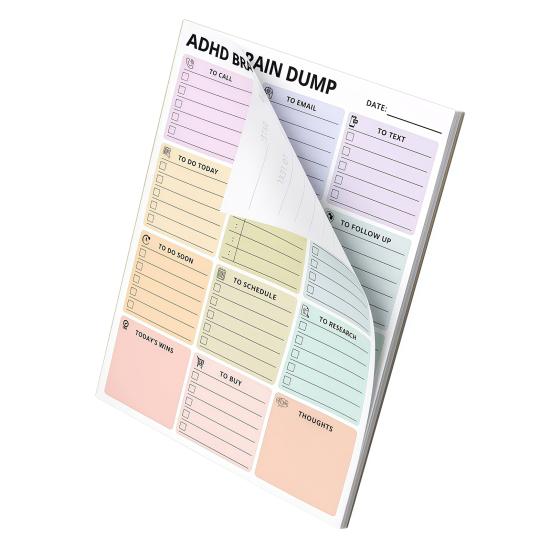 Desktop Reminder Pad A5 Brain Dump Planner, Tear-off Daily Task with 50 Tear Off Note Sheets, Thickened Paper Notepad for Organizing