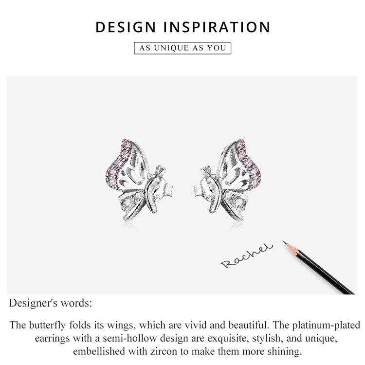 WOSTU Сверкающее серебро 925 пробы, сверкающие нежные серьги-гвоздики с бабочкой и цирконом для женщин, модные вечерние ювелирные изделия, подарок