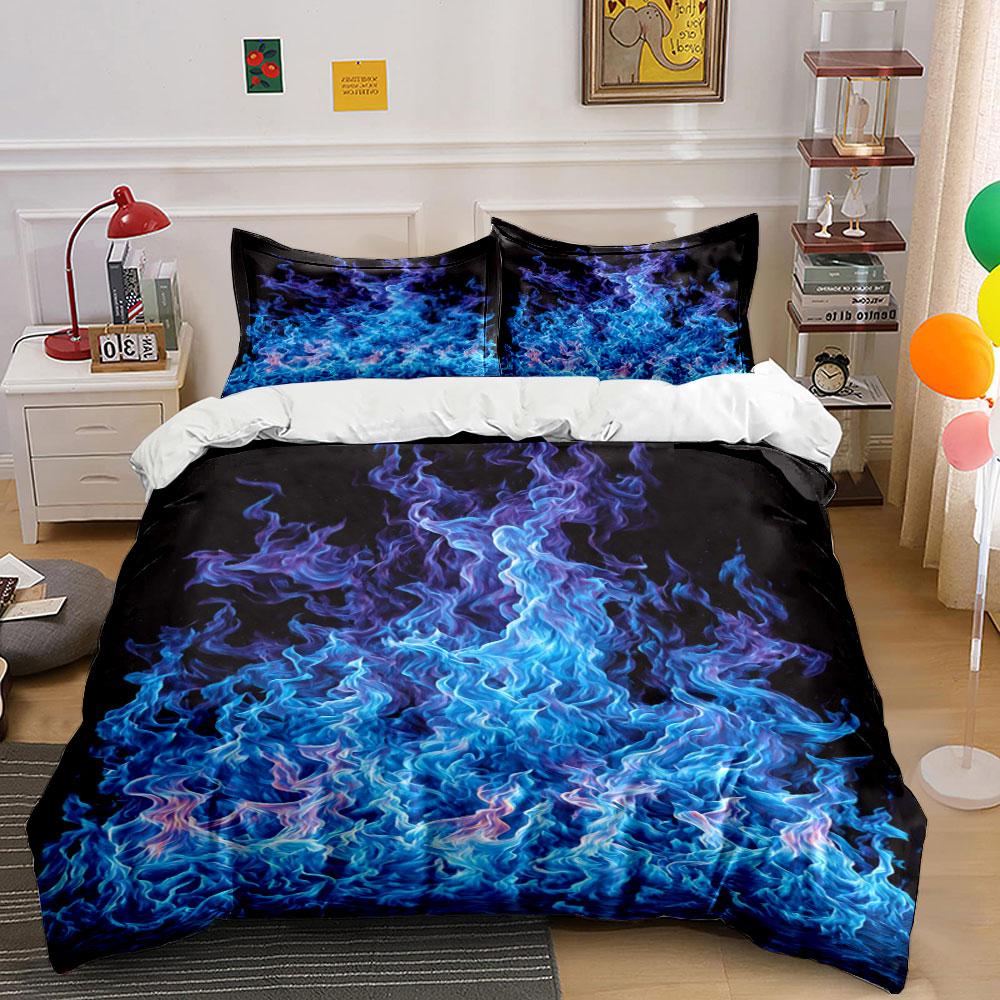 Blue and purple flames. Bedding sets Duvet cover sets Duvet covers Pillowcases(1 * Duvet Cover 2 * Pillowcases, without duvet insert)
