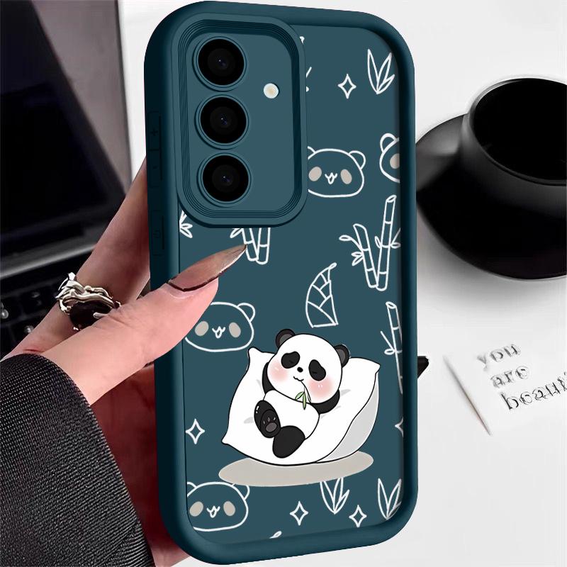 For Samsung S25 S24 S22 Ultra Plus S23 S21 S20 Fe A55 A54 A53 A52 A35 A15 5g Shockproof Panda Pattern Soft Silicone Lens Protection Phone Case Cover