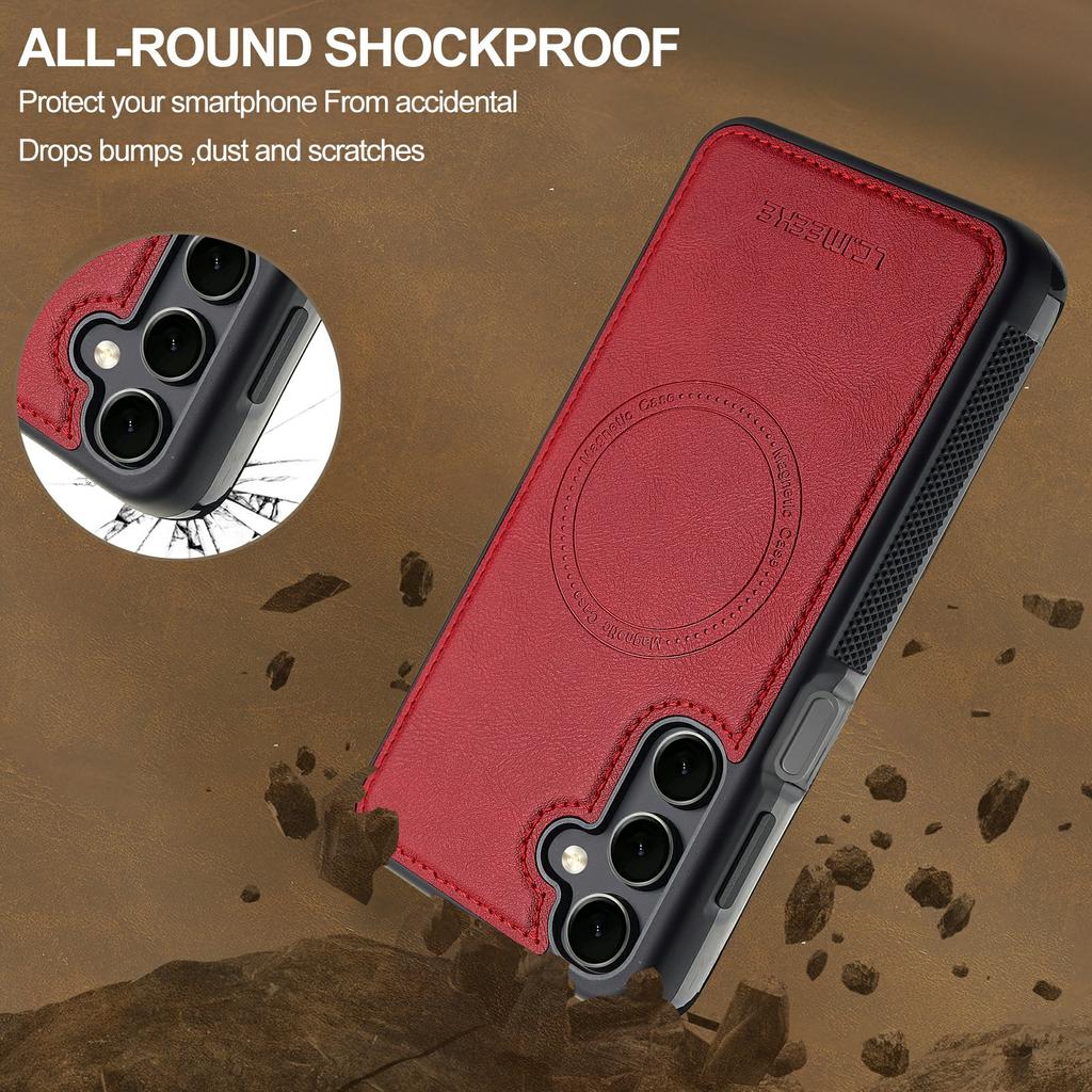 LC.IMEEKE For Samsung Galaxy S23 FE Magnetic Case Compatible with MagSafe Leather+TPU Back Cover