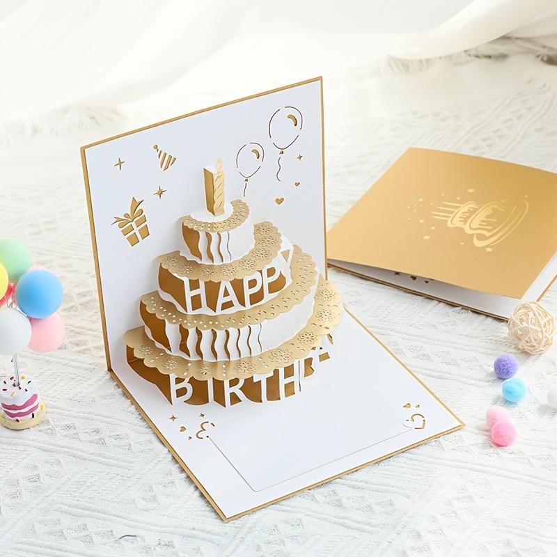 1pc 3D Happy Birthday Greeting Card, Foldable Birthday Gift Blessing Cake Holiday Card, Pop Up Greeting Card, Pop Up Card