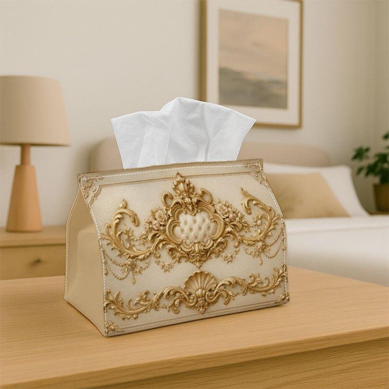 1pc Baroque Classic Decorative Polyester Tissue Holder, Reusable And Washable, Ornamental Crest Golden Pattern for Dining Table, Kitchen, Bathroom, Ho
