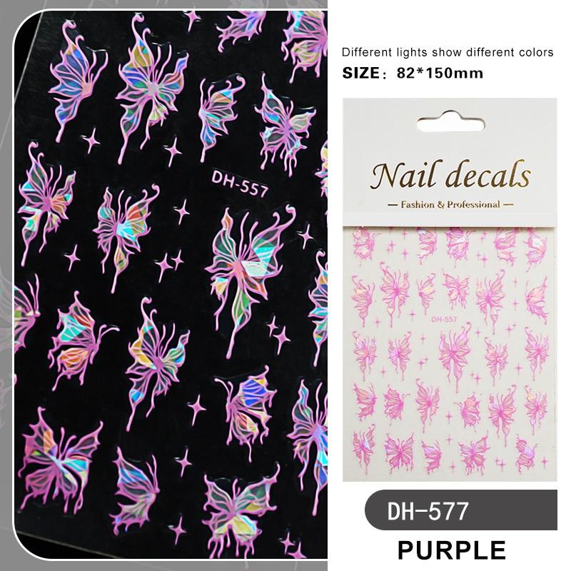 Красочные бабочки, лазерные наклейки для ногтей, сердце, звезда, дизайн, клейкий слайдер, наклейки для дизайна ногтей, маникюрные украшения
