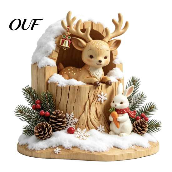 Holiday Window Decorations Fairy Tale Little Boy and Fox Wooden Figurine, Rustic Desktop Statue, Artistic Carved Detailed Animal Sculptures Sculpture