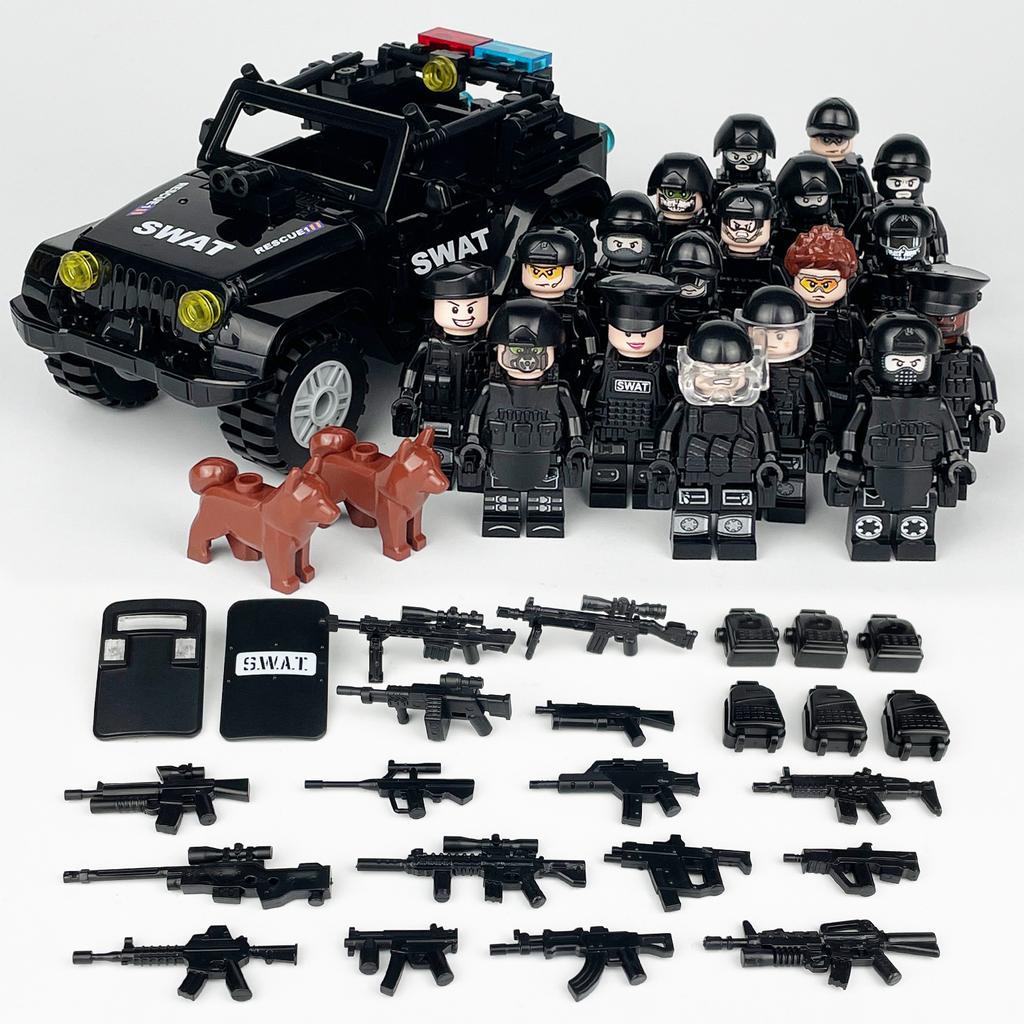 MOC Black SWAT Small Pellet Building Block Doll Police Car Off-road Vehicle Boy Military Set Building Toy