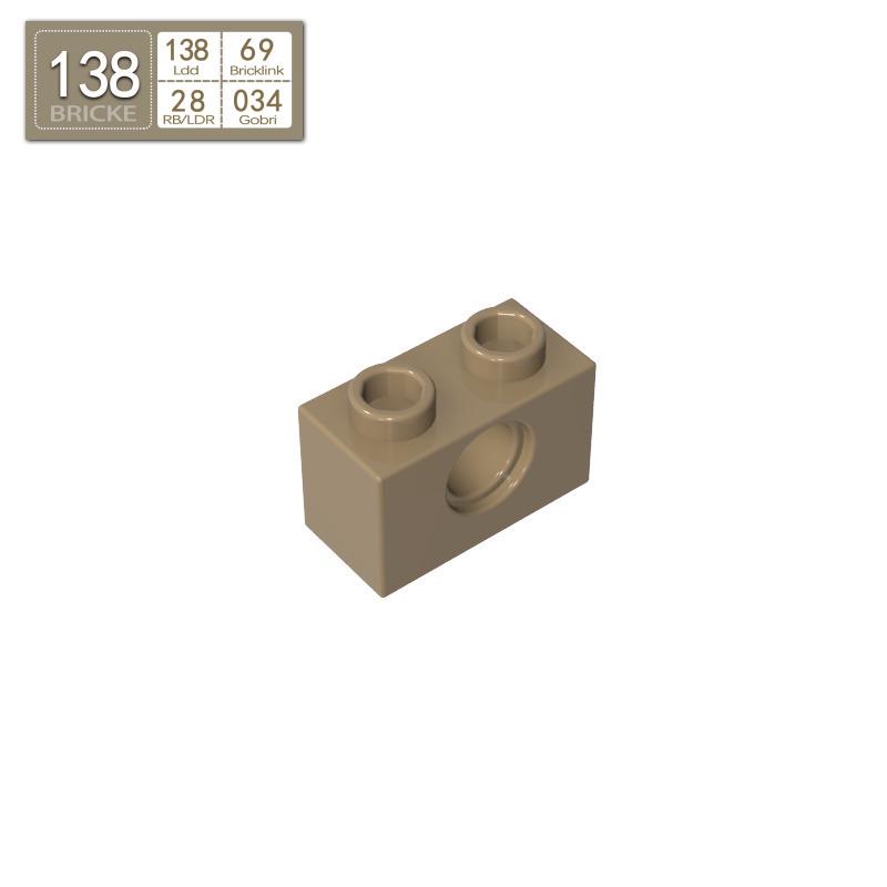 BRICKE 1x2 Brick with Hole - Compatible with Lego, MOC Loose Parts, Small Particle Building Blocks