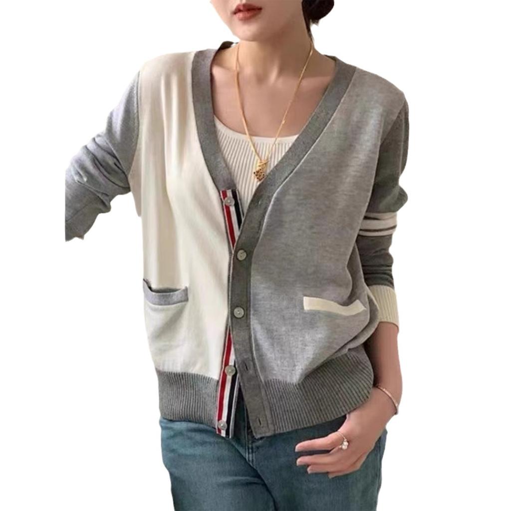 Chic Unique Cardigan Knitted Jacket Women's Spring and Autumn Striped Clash Pit Stripe Thin Loose Sweater