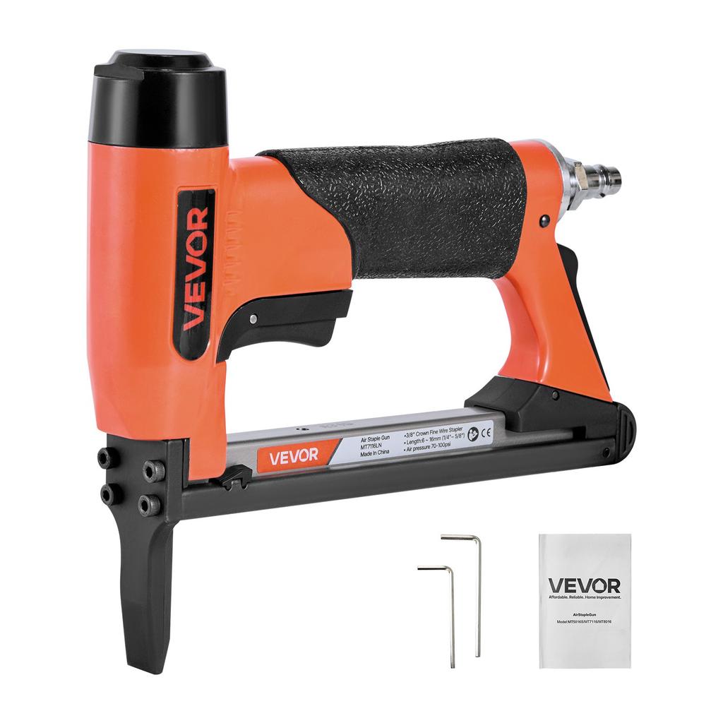 VEVOR Pneumatic Staple Gun, 22 Gauge Long-Nose Upholstery Stapler for 71 Series Fine Wire Staples 9.5mm Crown 6mm-16mm Length