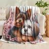 1pc Printed Blanket, Cherry Blossom and Twin Dogs Cozy Blanket, Soft and Comfortable Bedroom Sofa Throw Blanket, Ins-Style Home Decorative Blanket, Su