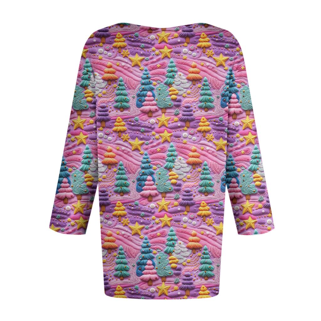 Женская модная повседневная футболка с рукавом три четверти и рождественским принтом, с круглым вырезом