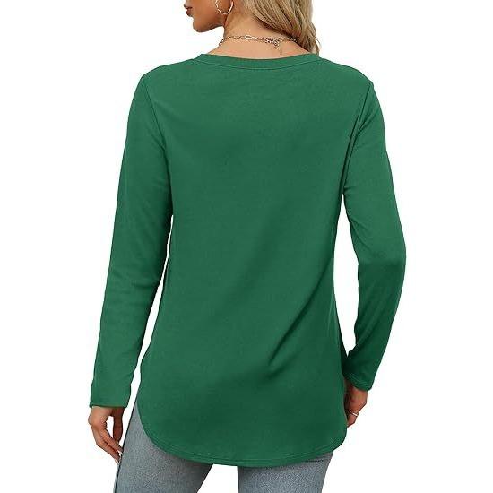 GMXIA Autumn Women's Solid Color Long Sleeve Top Round Neck Loose Casual Base Shirt
