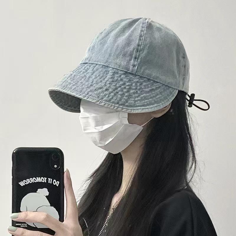 Bucket hat baseball cap big head circumference fisherman hat summer washed denim sunscreen sunshade suitable for big round face