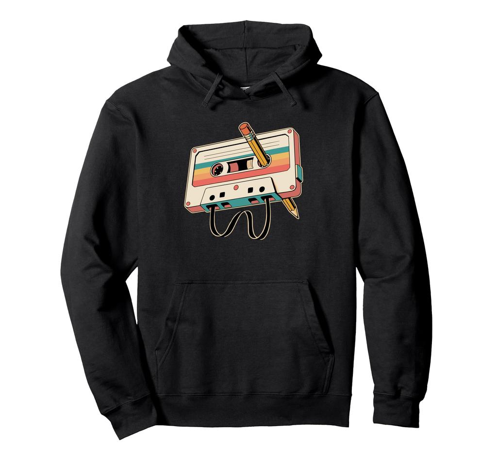Retro Cassette and Pencil 80s 90s Music Fan Hoodie