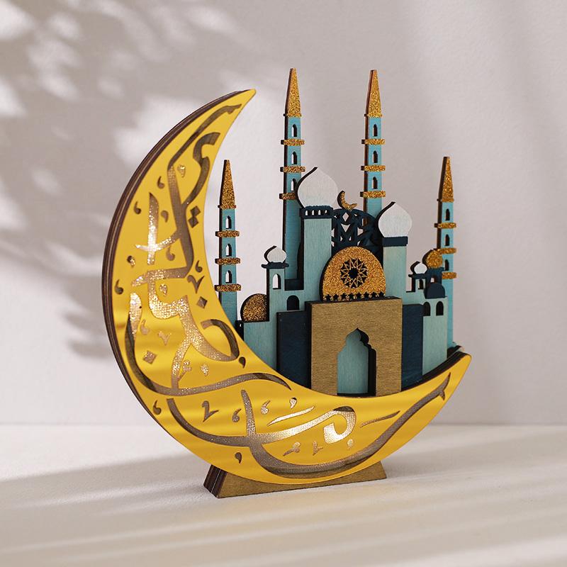 Деревянный Лунный Мечеть Ночник Рамадан Настольное Украшение EID Mubarak Праздничные Огни 2026 Ислам Мусульманское Украшение Дома Ид аль-Адха