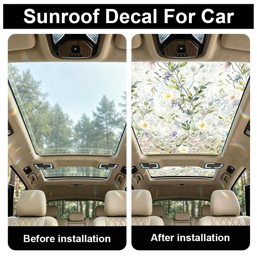 1/3pcs Car Sunroof Tinting Window Sticker Plant Floral Glass Decal Film Removable Home Car Decor Window Decoration