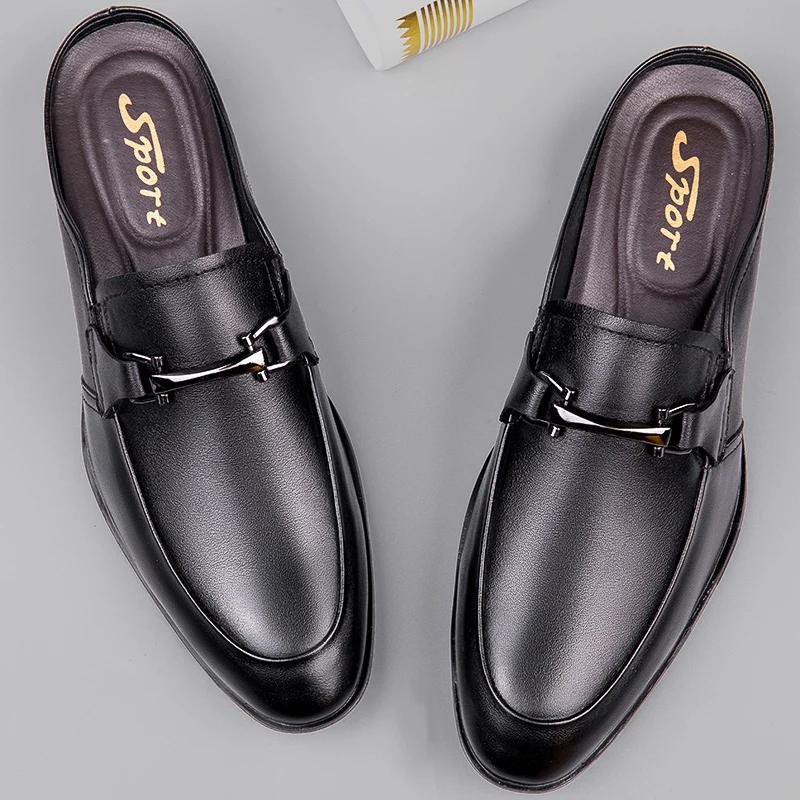 Genuine Leather Mules Shoes Men Half Shoes For Man Luxury Brand Slippers Men‘s’ Loafers Casual Shoes Breathable Male Footwear