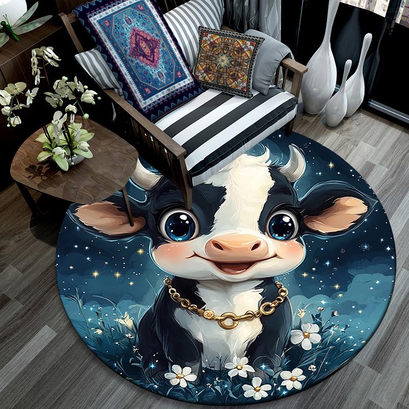 Cute Cow Round Area Rug,Carpet Rug for Living Room Bedroom Sofa Playroom Decor,Non-slip Floor Mat
