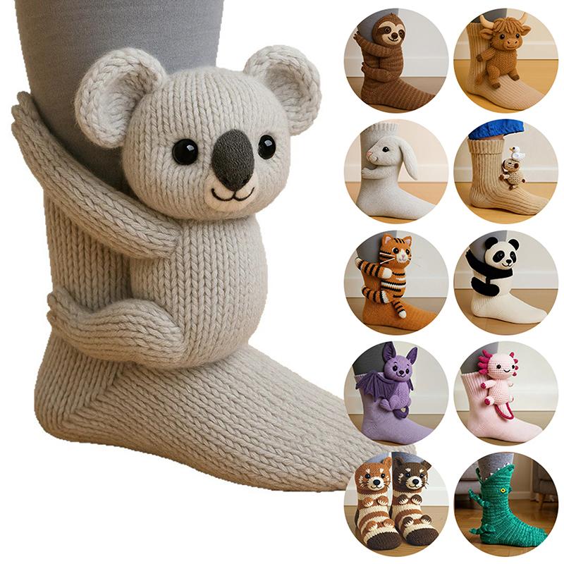 3D Knit Animal Sloth Socks,2025 Christmas Socks For Wome Collection Fun Cute Plush Animals Hug Crew Socks For Child