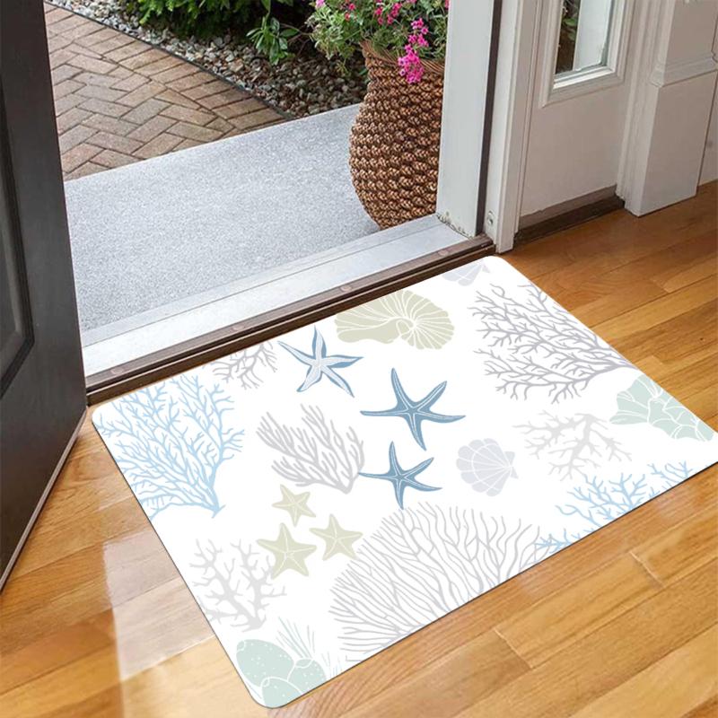 Serene Marine Theme Floor Mat Durable Non Slip Entryway Rug For Bathroom Kitchen And Nature Inspired Home Use